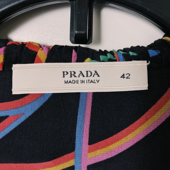 Prada black 80s pattern short cap sleeve ruffle - Picture 3 of 5